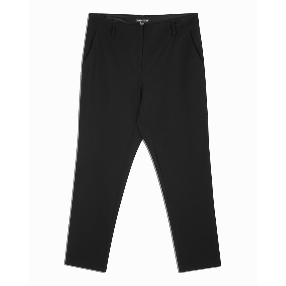 Eileen Fisher Pants Black Tropical Wool Stretch‎ Trouser Straight Leg Sz S